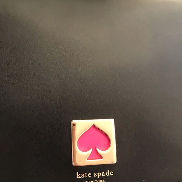 Kate Spade Blk Lthr Saddle Bag w/Hot Pink & Gold - Picture 3 of 8